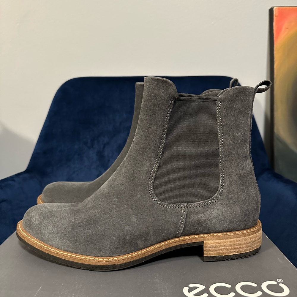 Ecco Gray Ankle Booties with Suede and Elastic Panels